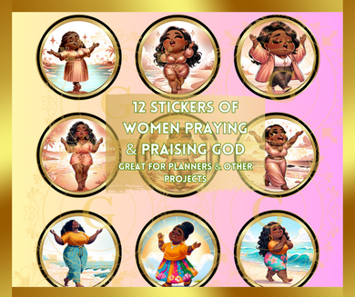 12 Digital Stickers of Women Paying and Praising
